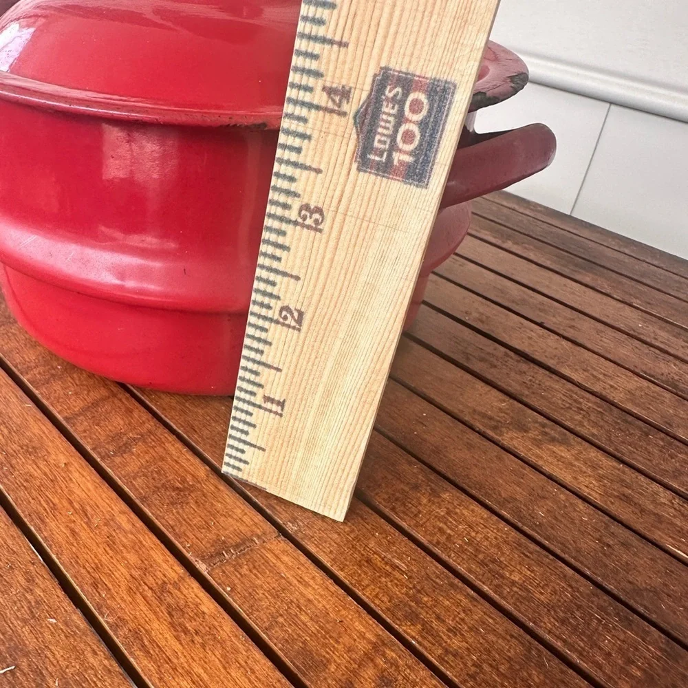 Red enamel pot with lid